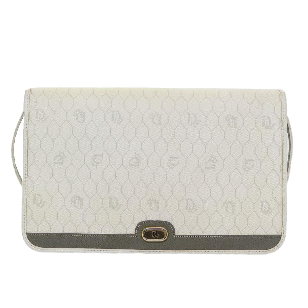 CHRISTIAN Top quality Dior Honeycomb Canvas Shoulder Bag PVC Leather White Gold Auth 85691