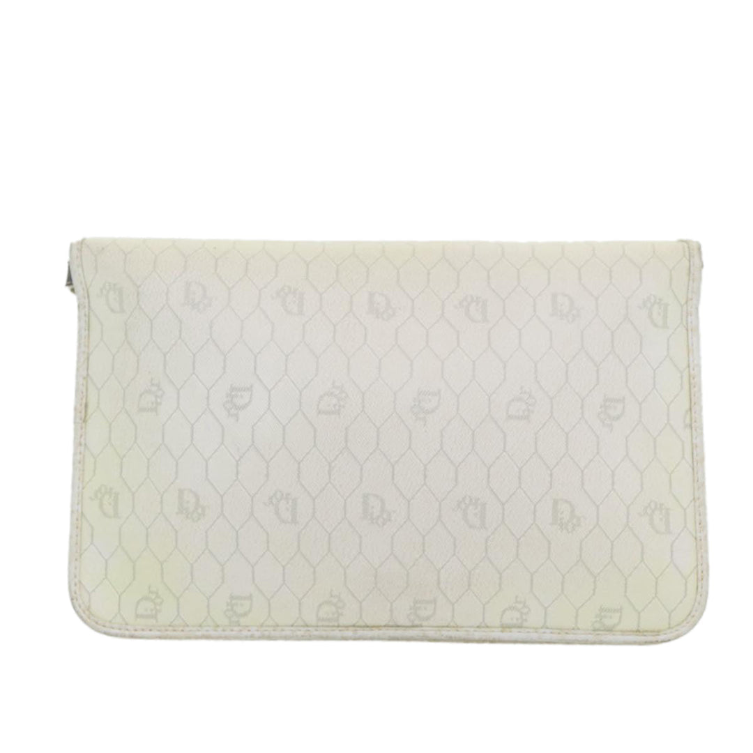 CHRISTIAN Top quality Dior Honeycomb Canvas Shoulder Bag PVC Leather White Gold Auth 85691