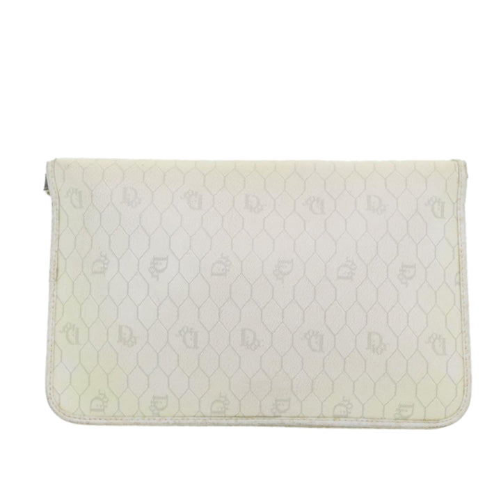 CHRISTIAN Top quality Dior Honeycomb Canvas Shoulder Bag PVC Leather White Gold Auth 85691