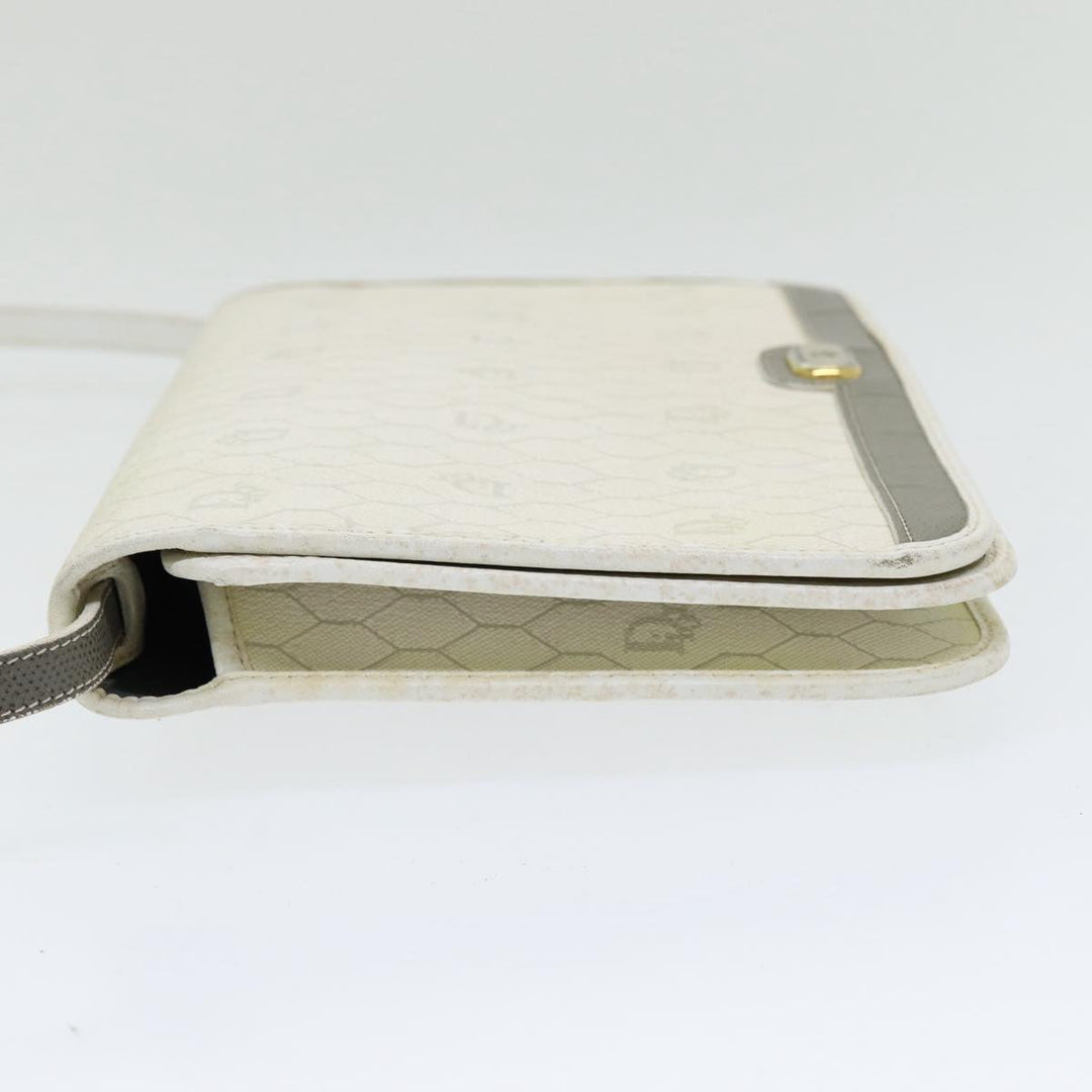 CHRISTIAN Top quality Dior Honeycomb Canvas Shoulder Bag PVC Leather White Gold Auth 85691