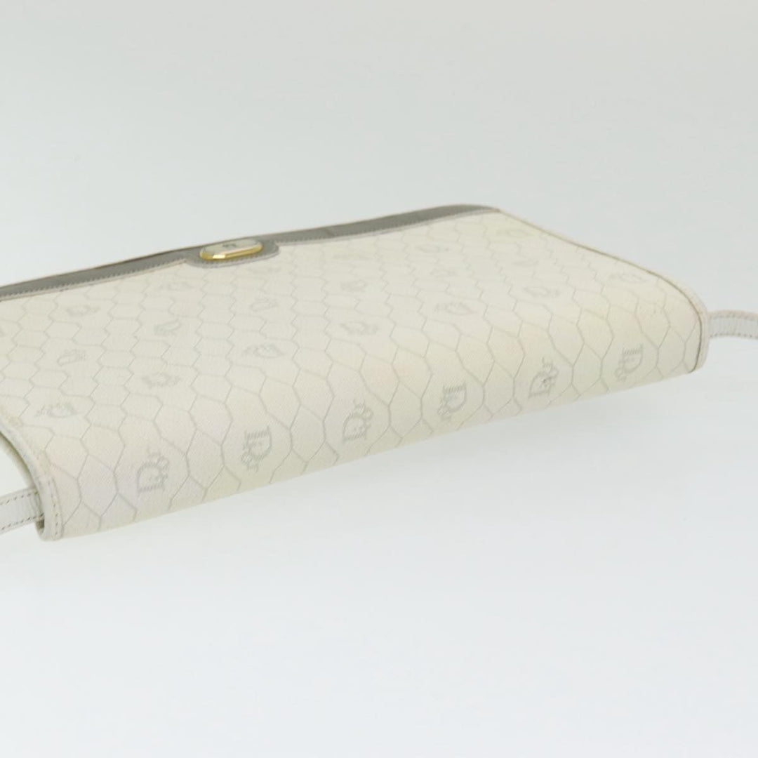 CHRISTIAN Top quality Dior Honeycomb Canvas Shoulder Bag PVC Leather White Gold Auth 85691