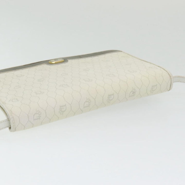 CHRISTIAN Top quality Dior Honeycomb Canvas Shoulder Bag PVC Leather White Gold Auth 85691