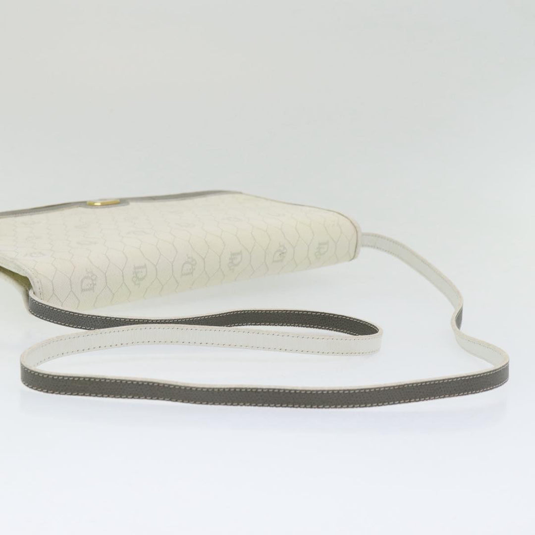 CHRISTIAN Top quality Dior Honeycomb Canvas Shoulder Bag PVC Leather White Gold Auth 85691