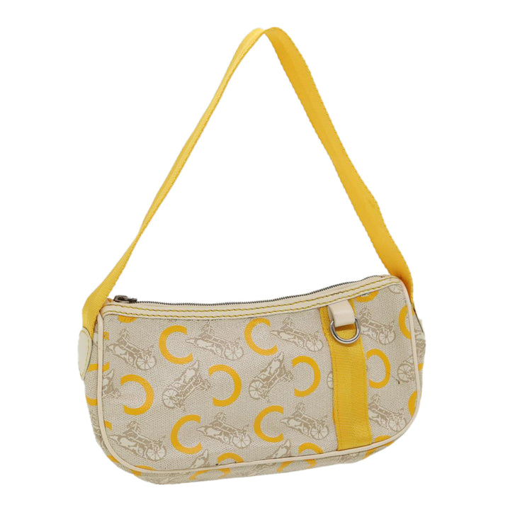 Celine C Sulky Hand Bag Coated Canvas Silver Beige Auth 85696