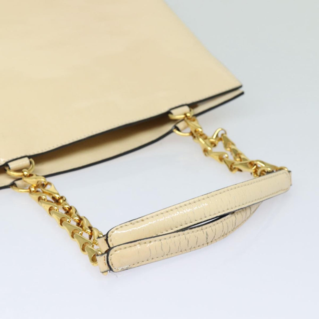 Celine Chain Shoulder Bag Enamel Beige Gold Auth 85699