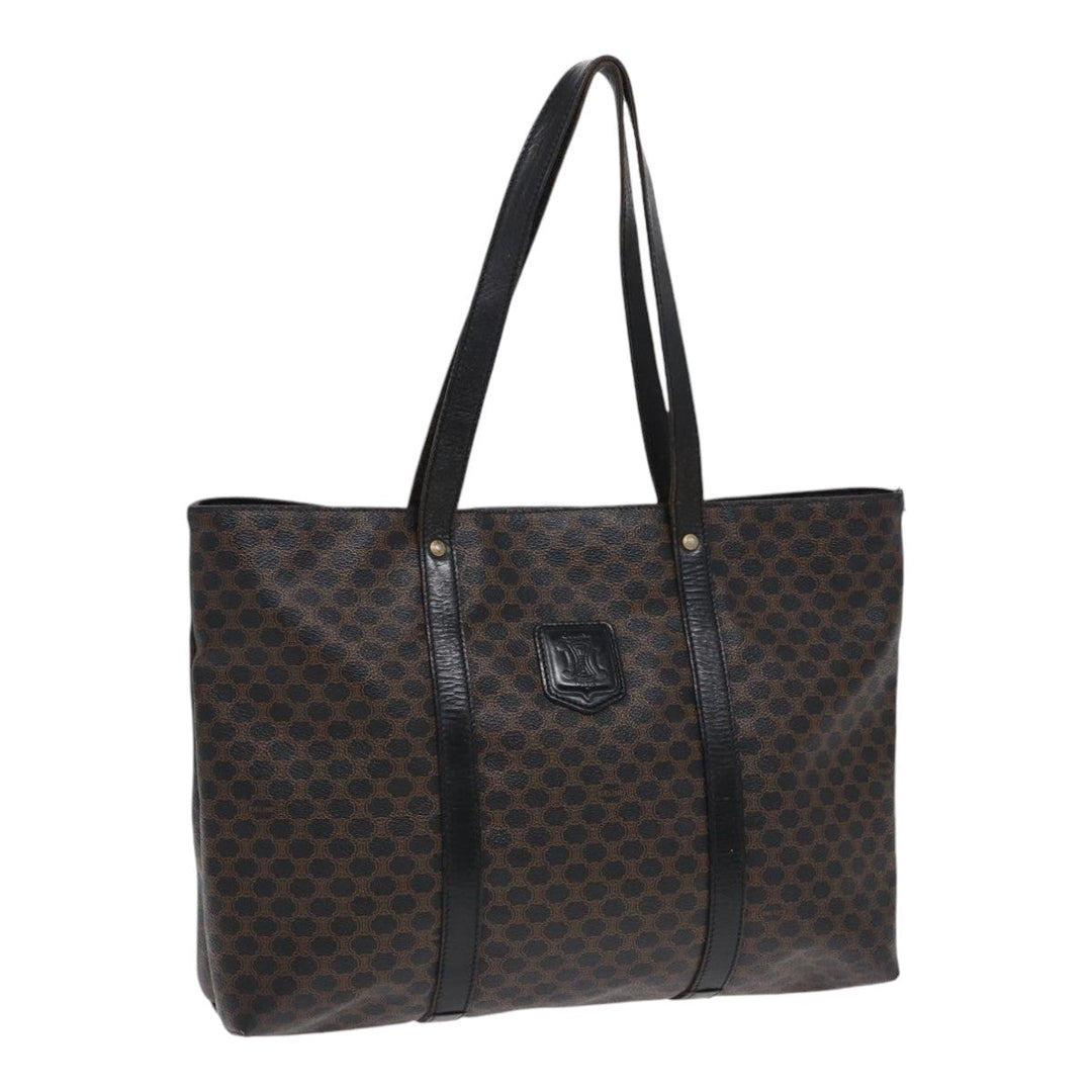 Celine Macadam Canvas Tote Bag PVC Black Gold Auth 85704