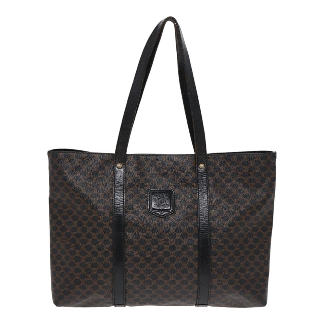 Celine Macadam Canvas Tote Bag PVC Black Gold Auth 85704