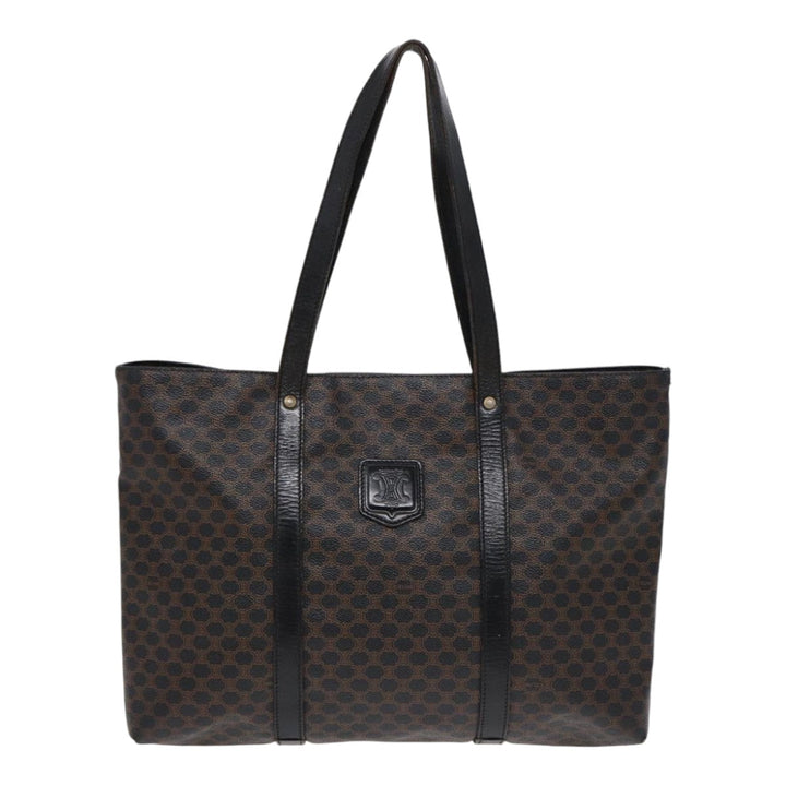 Celine Macadam Canvas Tote Bag PVC Black Gold Auth 85704