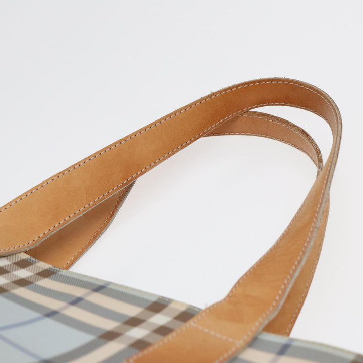 Burberry Nova Check Tote Bag PVC Leather Light Blue Brown Auth 85709