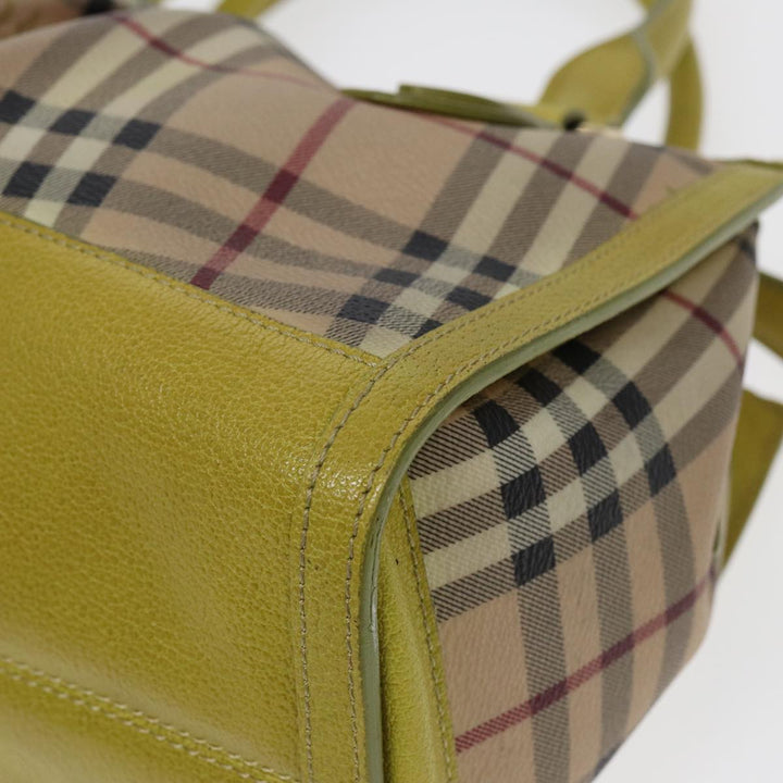 Burberry Nova Check Hand Bag PVC 2way Beige Gold Pistachio Yellow Auth 85745