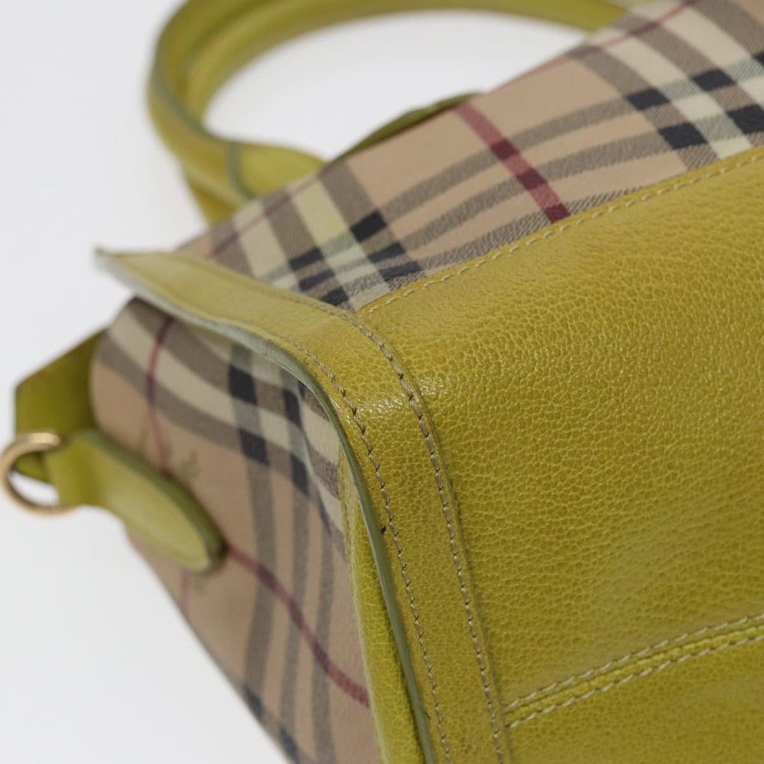 Burberry Nova Check Hand Bag PVC 2way Beige Gold Pistachio Yellow Auth 85745