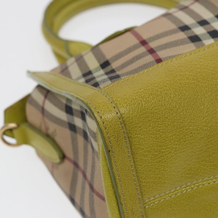 Burberry Nova Check Hand Bag PVC 2way Beige Gold Pistachio Yellow Auth 85745