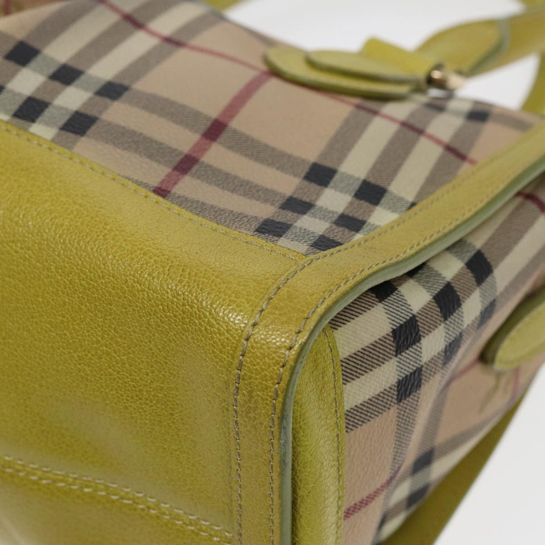 Burberry Nova Check Hand Bag PVC 2way Beige Gold Pistachio Yellow Auth 85745