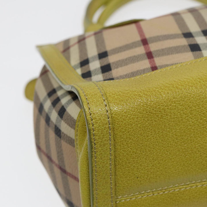 Burberry Nova Check Hand Bag PVC 2way Beige Gold Pistachio Yellow Auth 85745