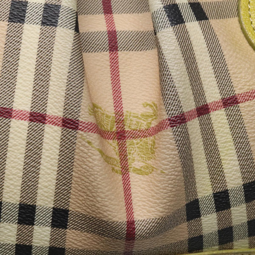 Burberry Nova Check Hand Bag PVC 2way Beige Gold Pistachio Yellow Auth 85745