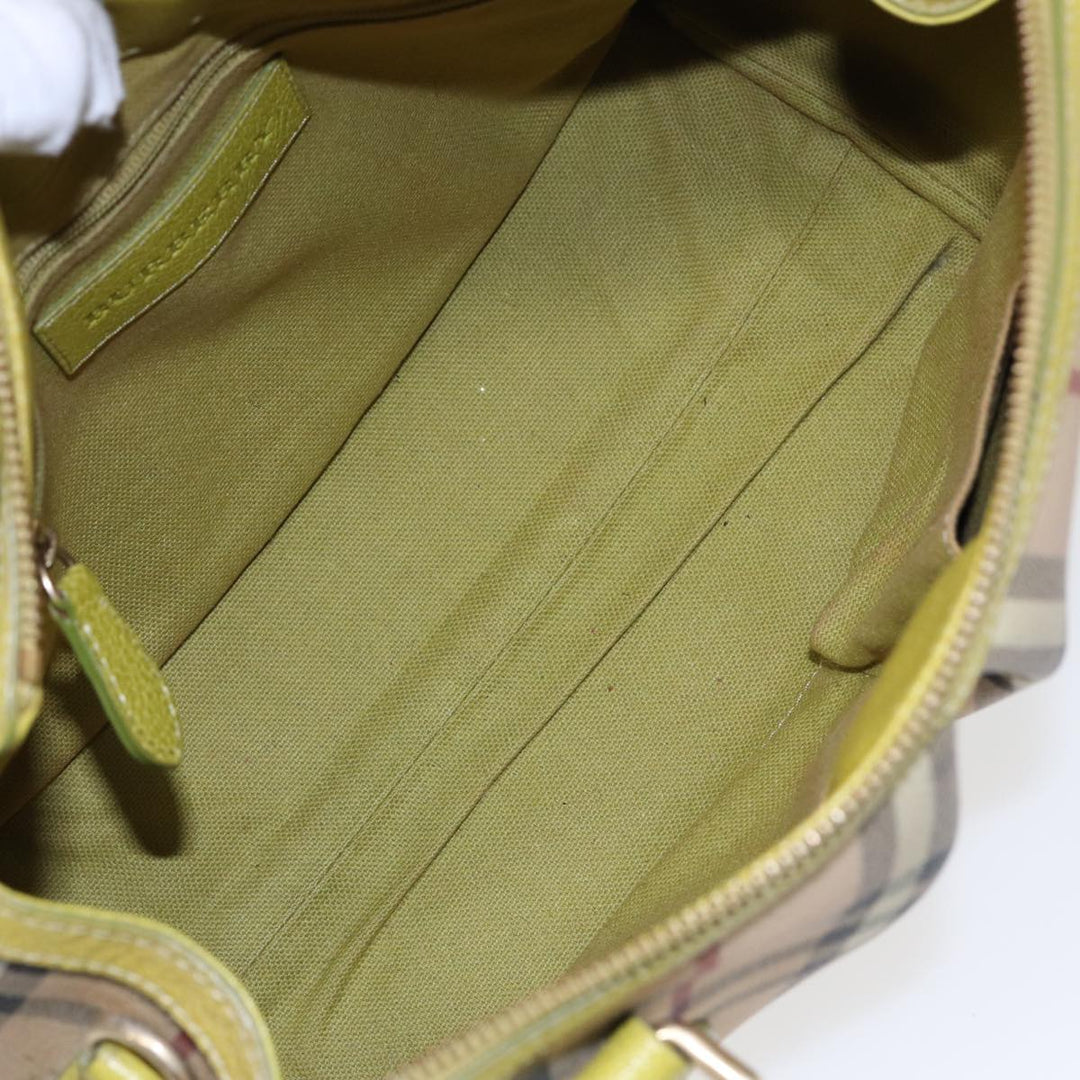 Burberry Nova Check Hand Bag PVC 2way Beige Gold Pistachio Yellow Auth 85745
