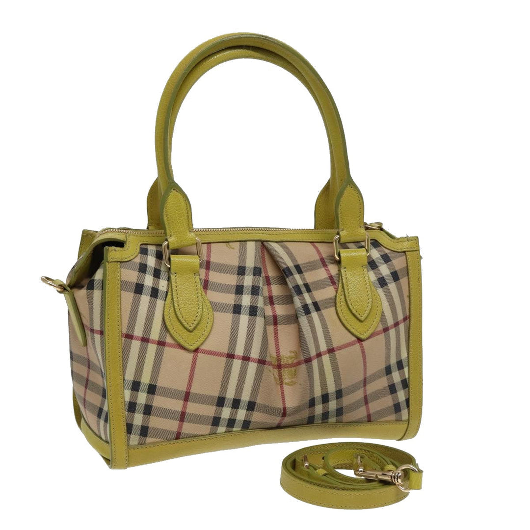 Burberry Nova Check Hand Bag PVC 2way Beige Gold Pistachio Yellow Auth 85745