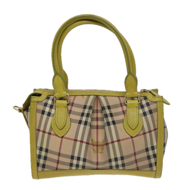 Burberry Nova Check Hand Bag PVC 2way Beige Gold Pistachio Yellow Auth 85745