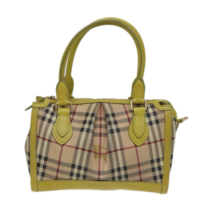 Burberry Nova Check Hand Bag PVC 2way Beige Gold Pistachio Yellow Auth 85745