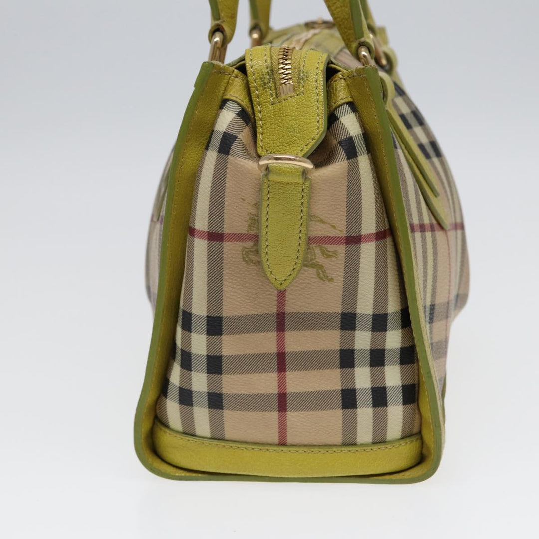 Burberry Nova Check Hand Bag PVC 2way Beige Gold Pistachio Yellow Auth 85745