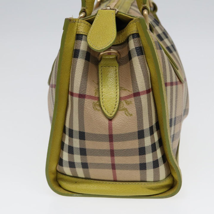 Burberry Nova Check Hand Bag PVC 2way Beige Gold Pistachio Yellow Auth 85745