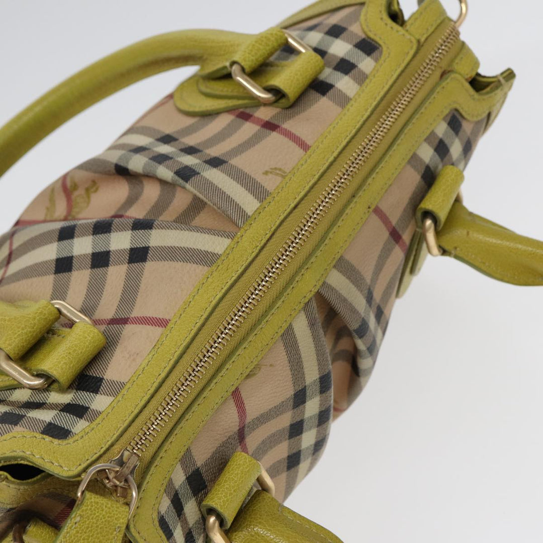 Burberry Nova Check Hand Bag PVC 2way Beige Gold Pistachio Yellow Auth 85745