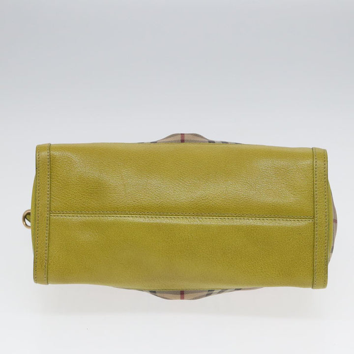 Burberry Nova Check Hand Bag PVC 2way Beige Gold Pistachio Yellow Auth 85745