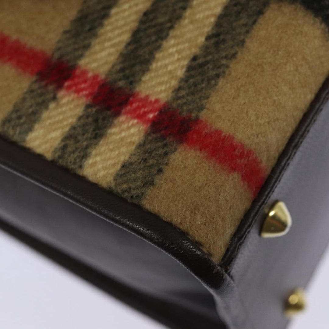 BurberrySs Nova Check Shoulder Bag Wool Beige Gold Auth 85746