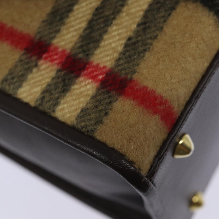 BurberrySs Nova Check Shoulder Bag Wool Beige Gold Auth 85746