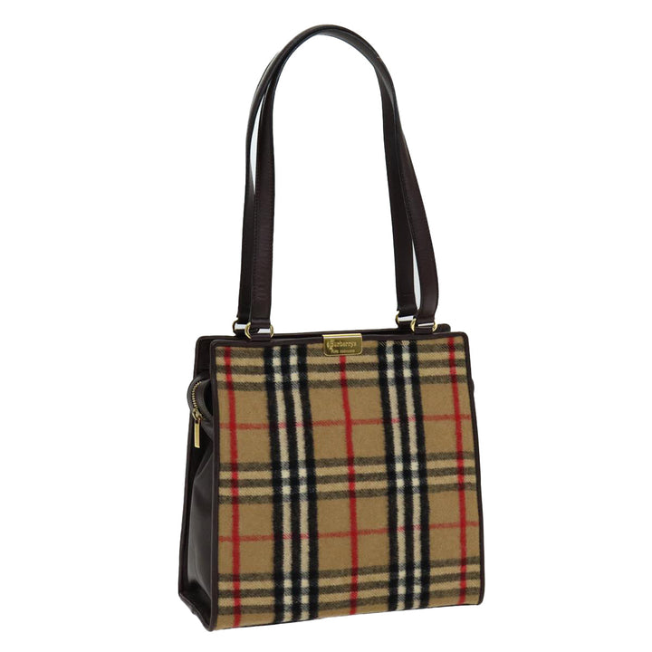 BurberrySs Nova Check Shoulder Bag Wool Beige Gold Auth 85746