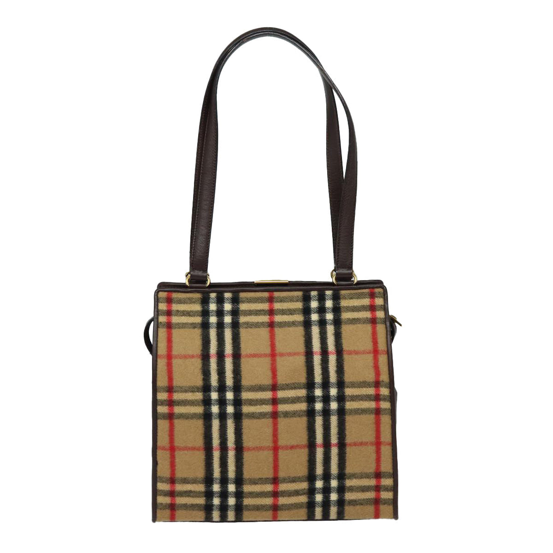 BurberrySs Nova Check Shoulder Bag Wool Beige Gold Auth 85746