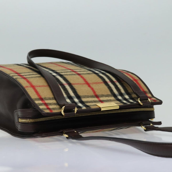 BurberrySs Nova Check Shoulder Bag Wool Beige Gold Auth 85746