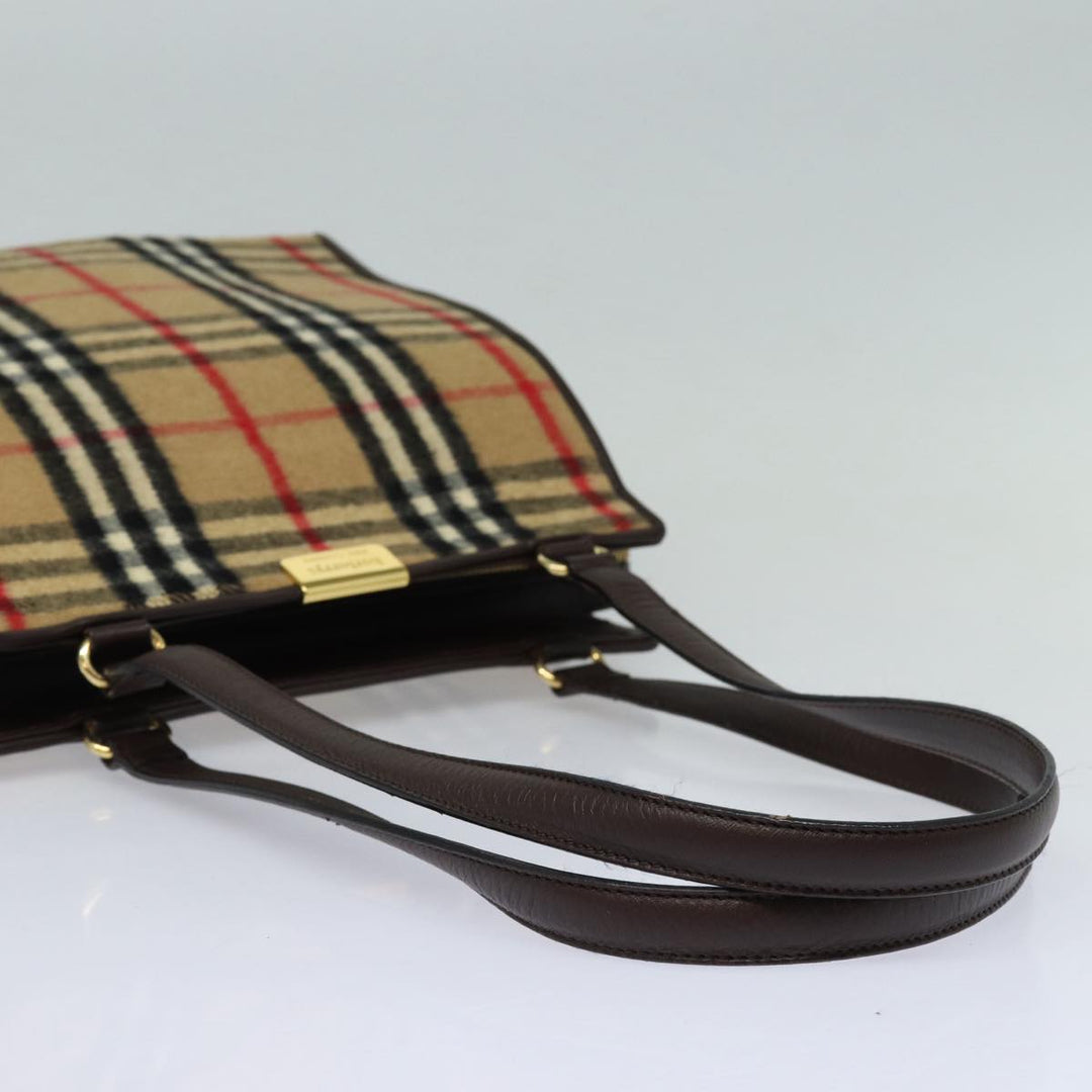 BurberrySs Nova Check Shoulder Bag Wool Beige Gold Auth 85746