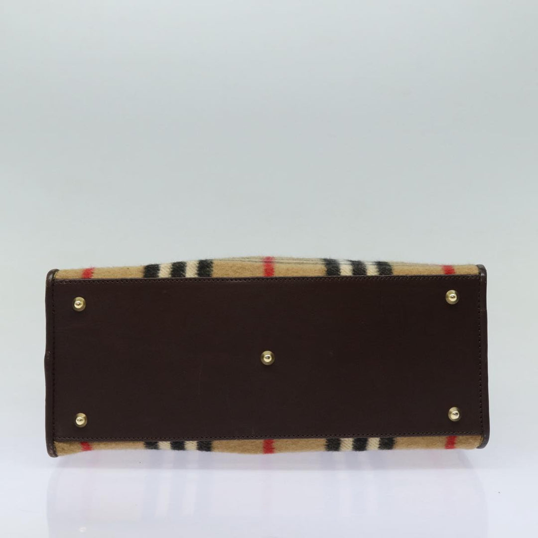 BurberrySs Nova Check Shoulder Bag Wool Beige Gold Auth 85746