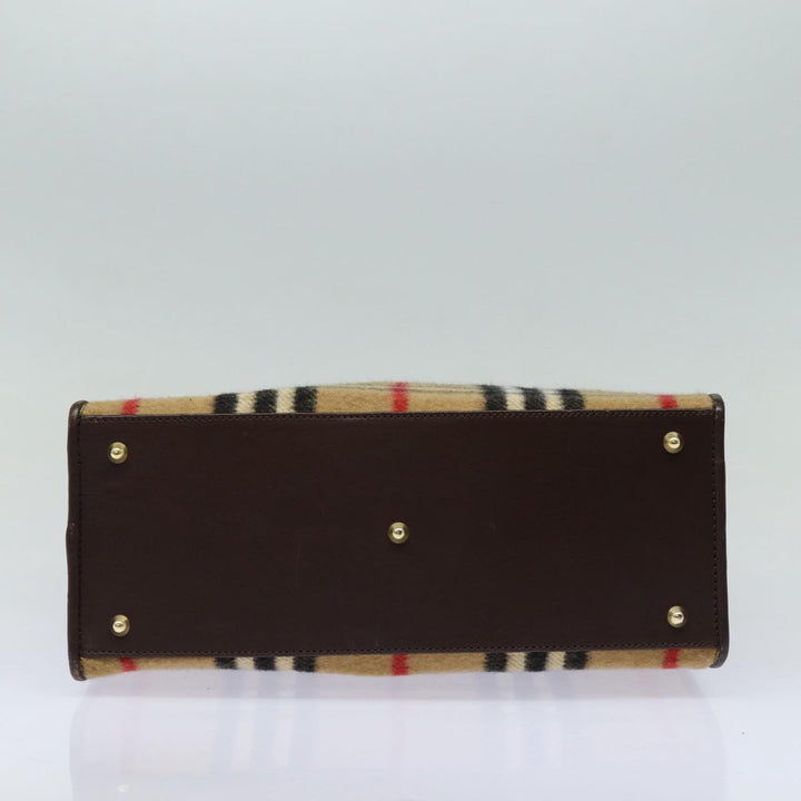 BurberrySs Nova Check Shoulder Bag Wool Beige Gold Auth 85746