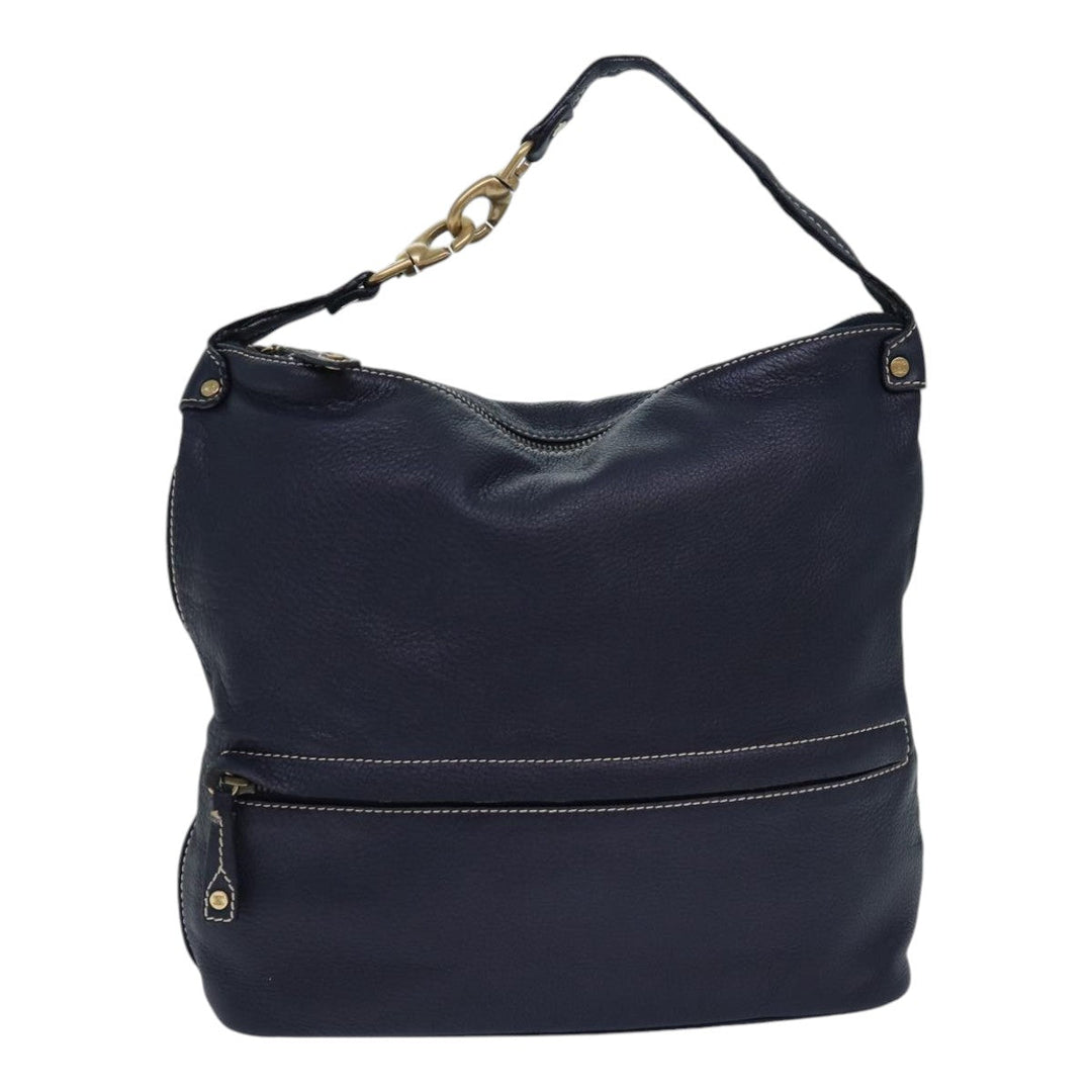Celine Shoulder Bag Leather Navy Gold Auth 85861