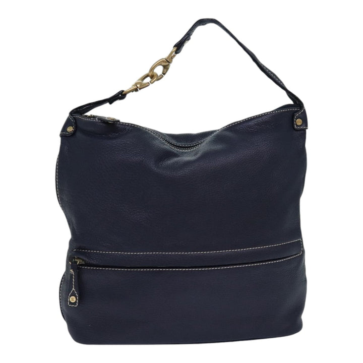 Celine Shoulder Bag Leather Navy Gold Auth 85861