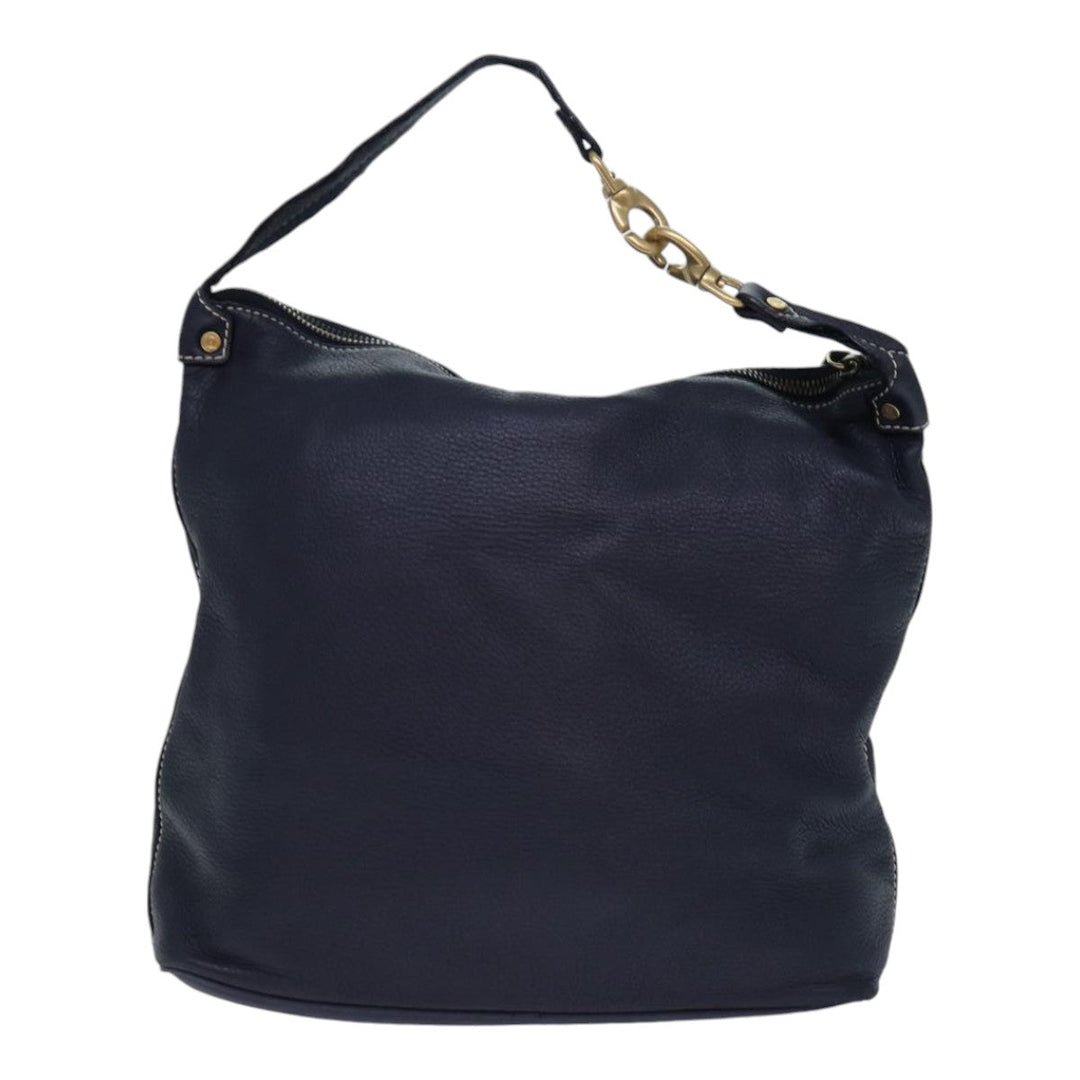 Celine Shoulder Bag Leather Navy Gold Auth 85861