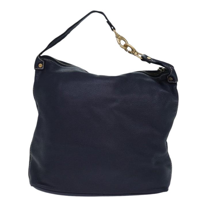 Celine Shoulder Bag Leather Navy Gold Auth 85861