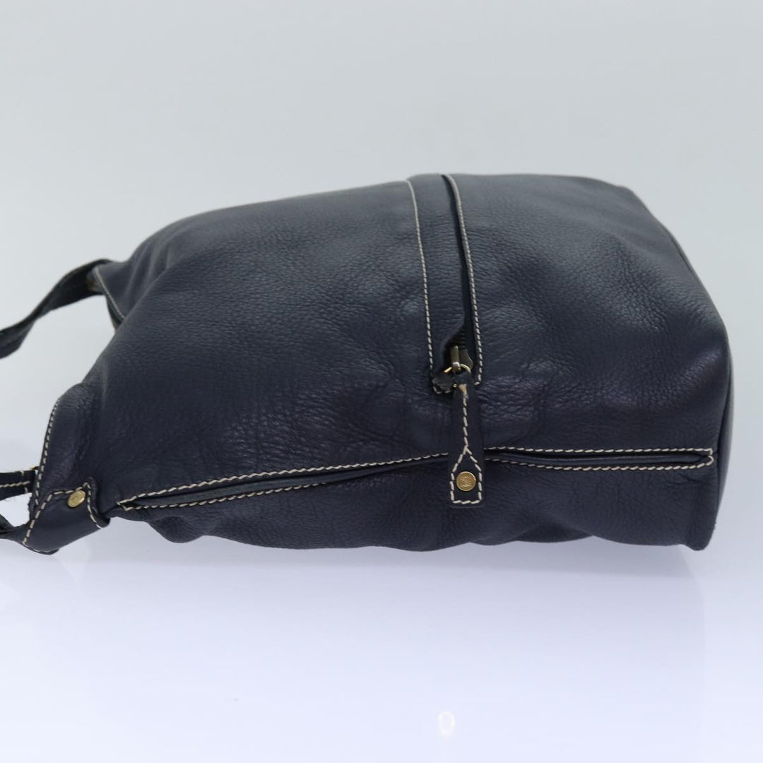Celine Shoulder Bag Leather Navy Gold Auth 85861
