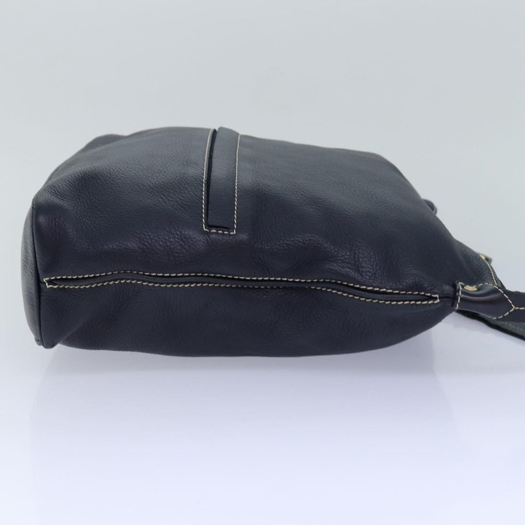 Celine Shoulder Bag Leather Navy Gold Auth 85861