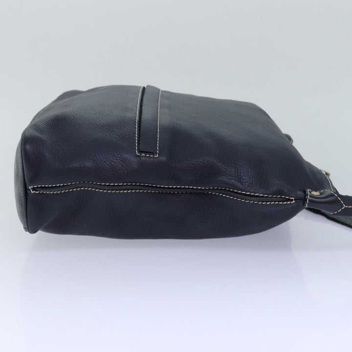 Celine Shoulder Bag Leather Navy Gold Auth 85861