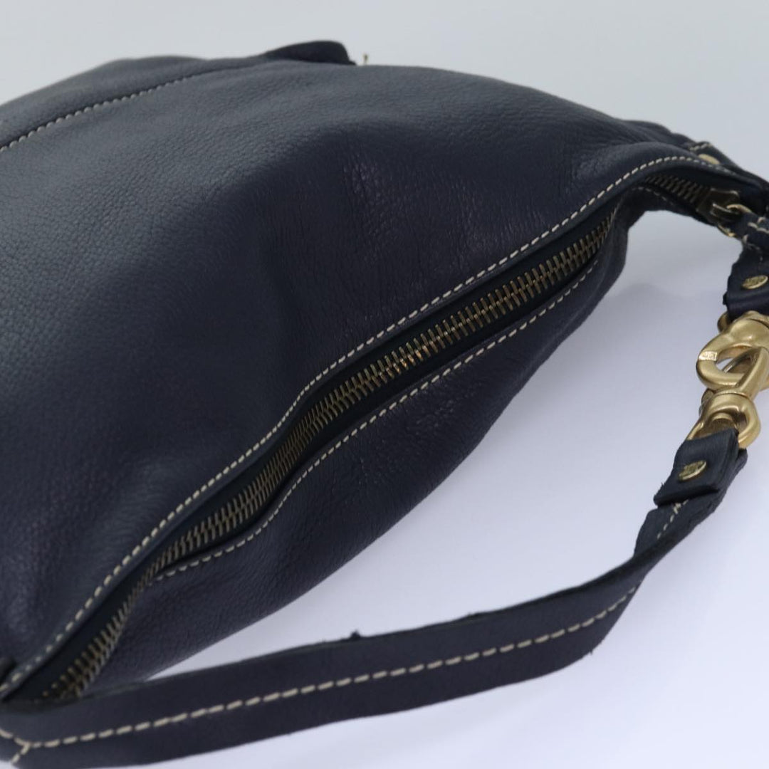 Celine Shoulder Bag Leather Navy Gold Auth 85861