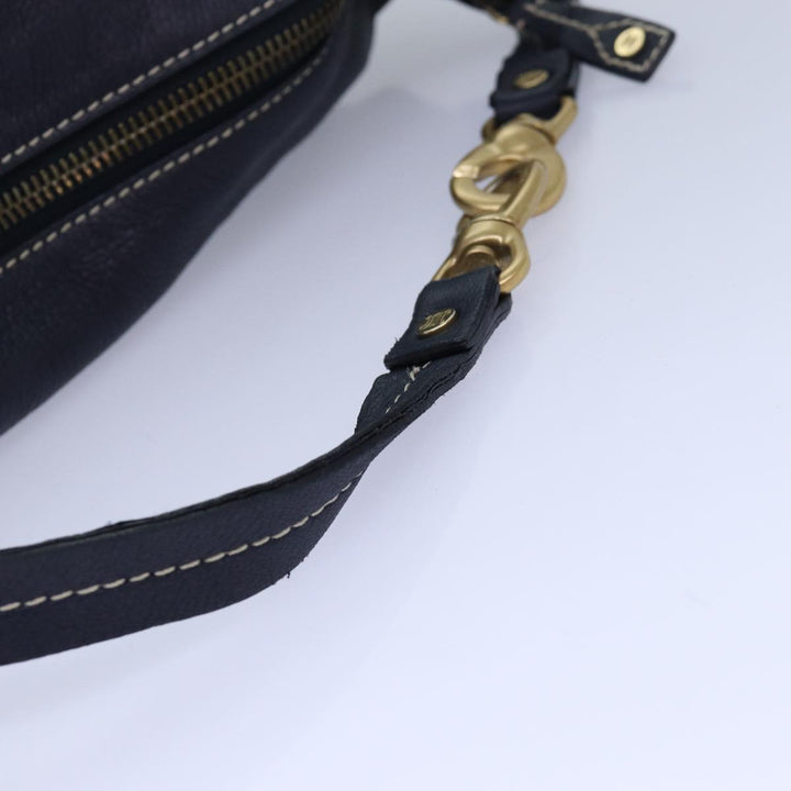 Celine Shoulder Bag Leather Navy Gold Auth 85861
