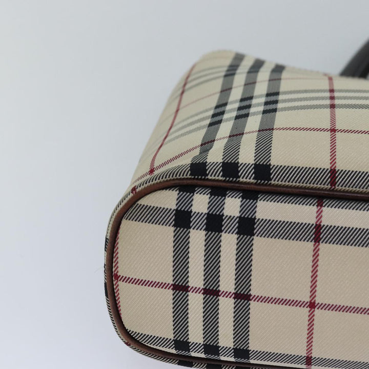Burberry Nova Check Hand Bag Nylon Beige Silver Auth 85862