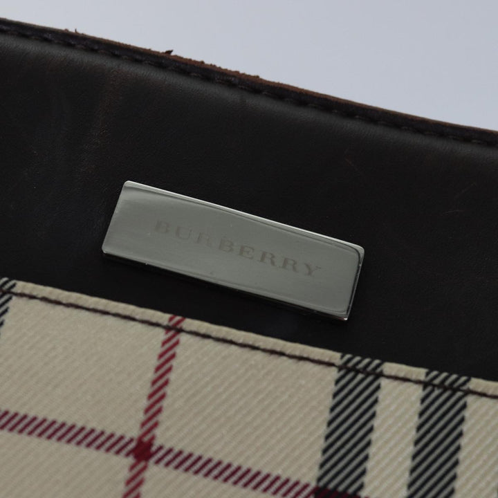 Burberry Nova Check Hand Bag Nylon Beige Silver Auth 85862