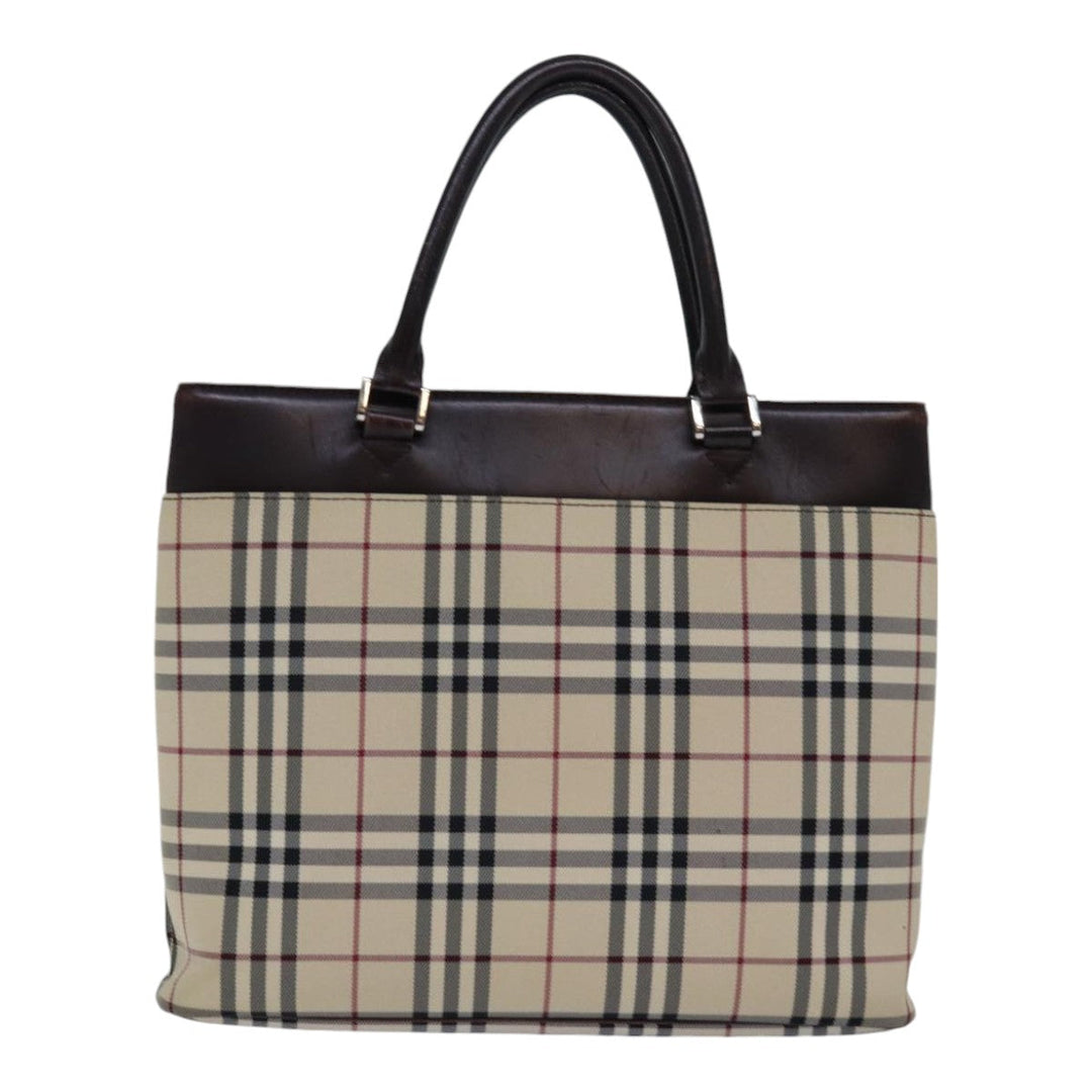 Burberry Nova Check Hand Bag Nylon Beige Silver Auth 85862