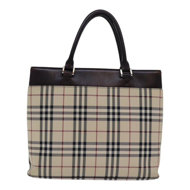 Burberry Nova Check Hand Bag Nylon Beige Silver Auth 85862