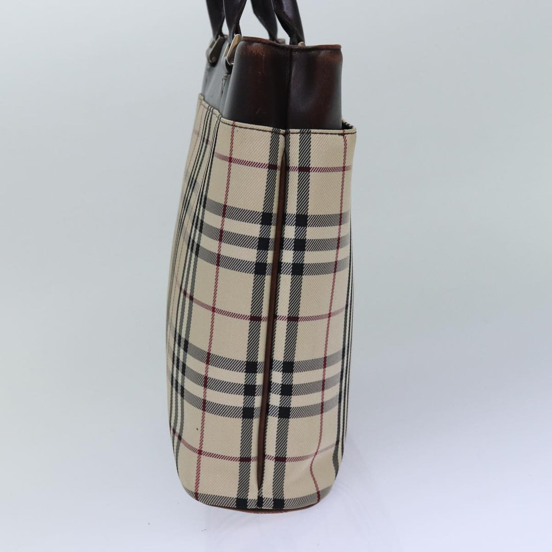 Burberry Nova Check Hand Bag Nylon Beige Silver Auth 85862