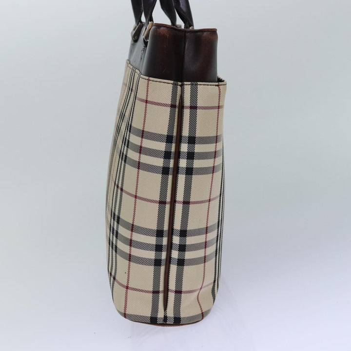 Burberry Nova Check Hand Bag Nylon Beige Silver Auth 85862